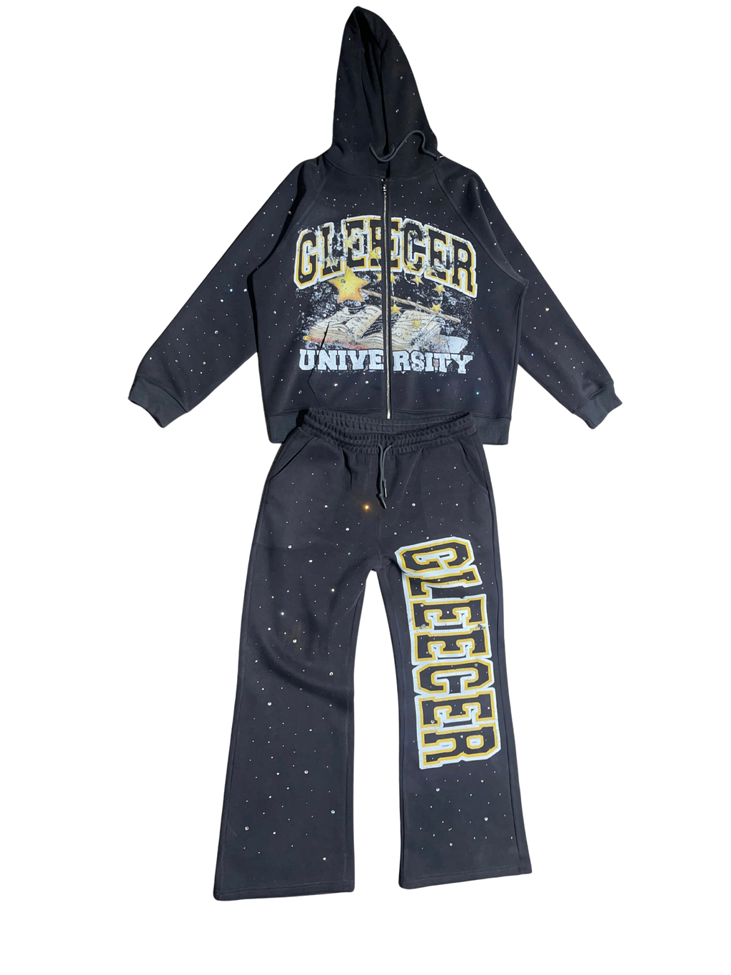 Grey Gleecer University Rhinestone Sweatsuit Set