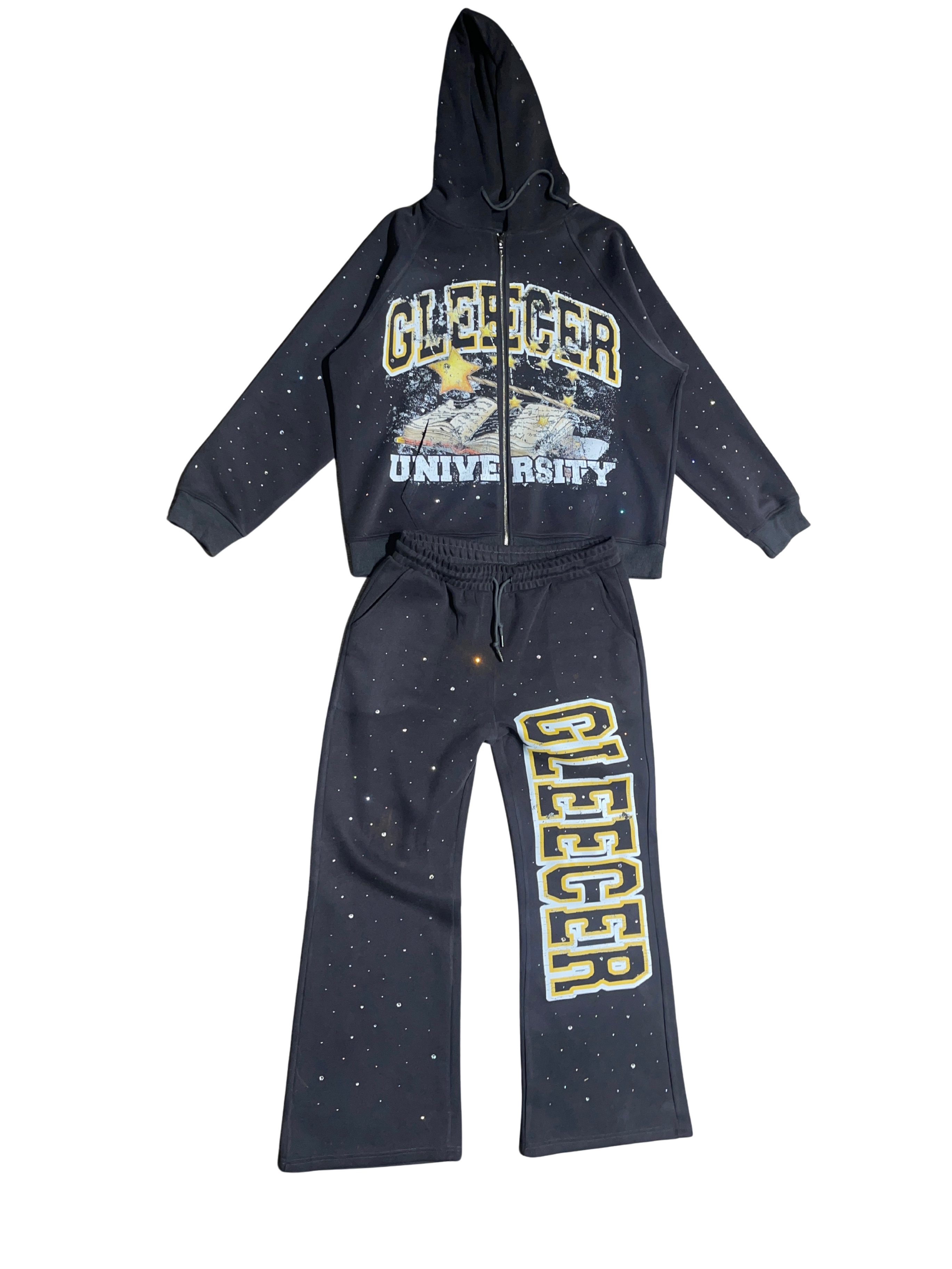 Grey Gleecer University Rhinestone Sweatsuit Set