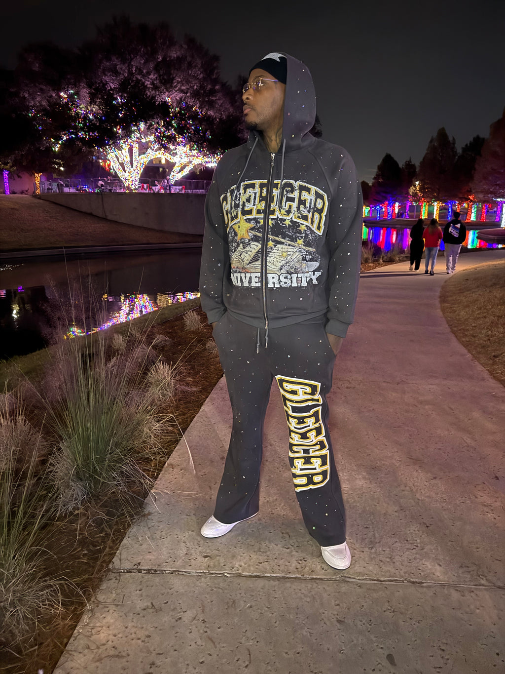 Grey Gleecer University Rhinestone Sweatsuit Set