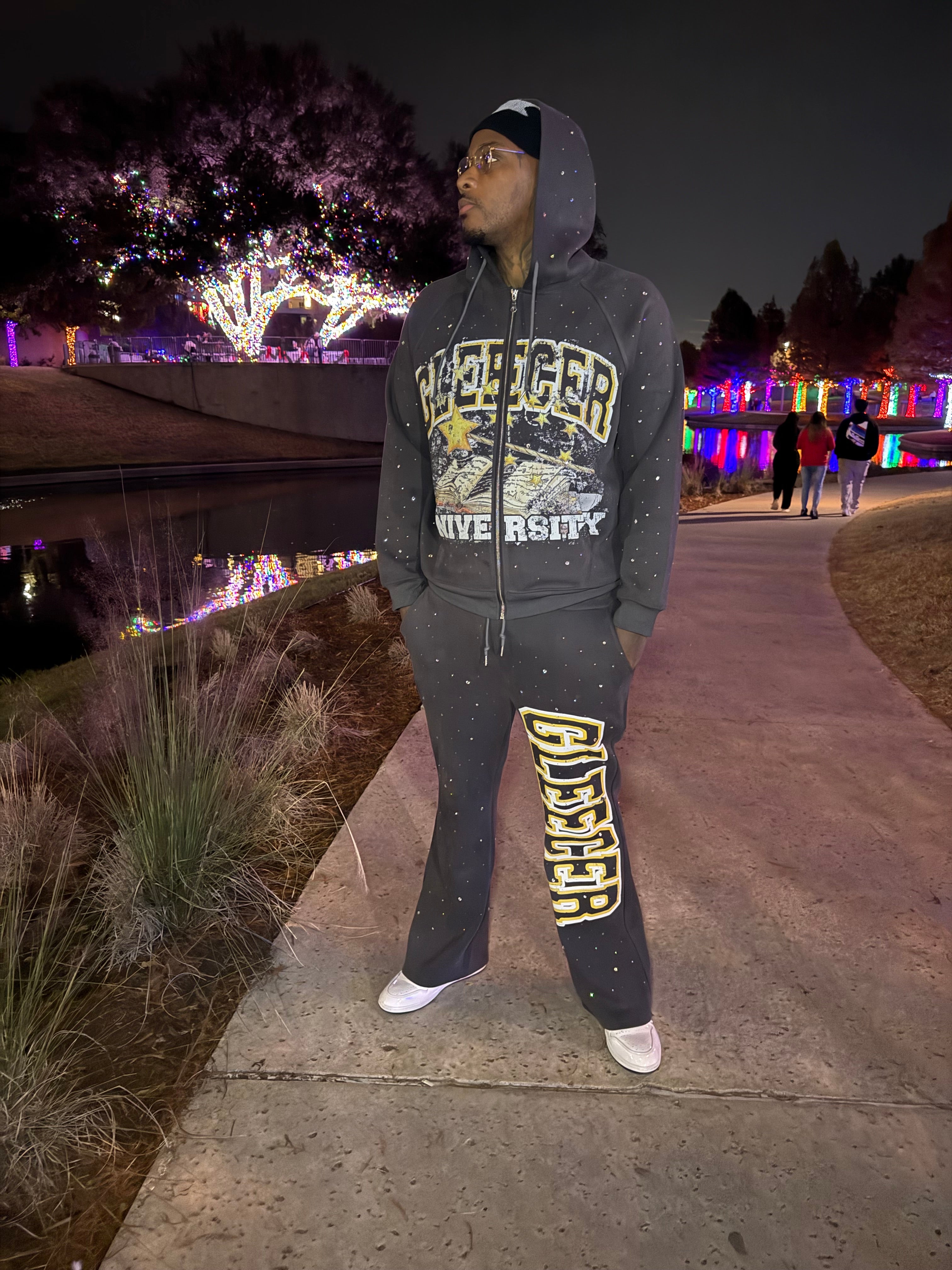 Grey Gleecer University Rhinestone Sweatsuit Set