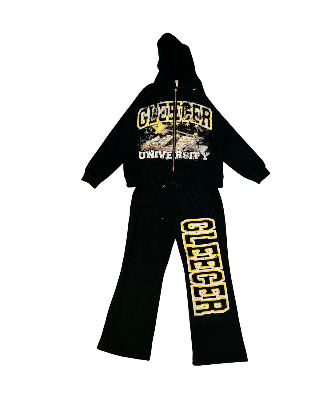 Black Gleecer University Rhinestone Sweatsuit Set