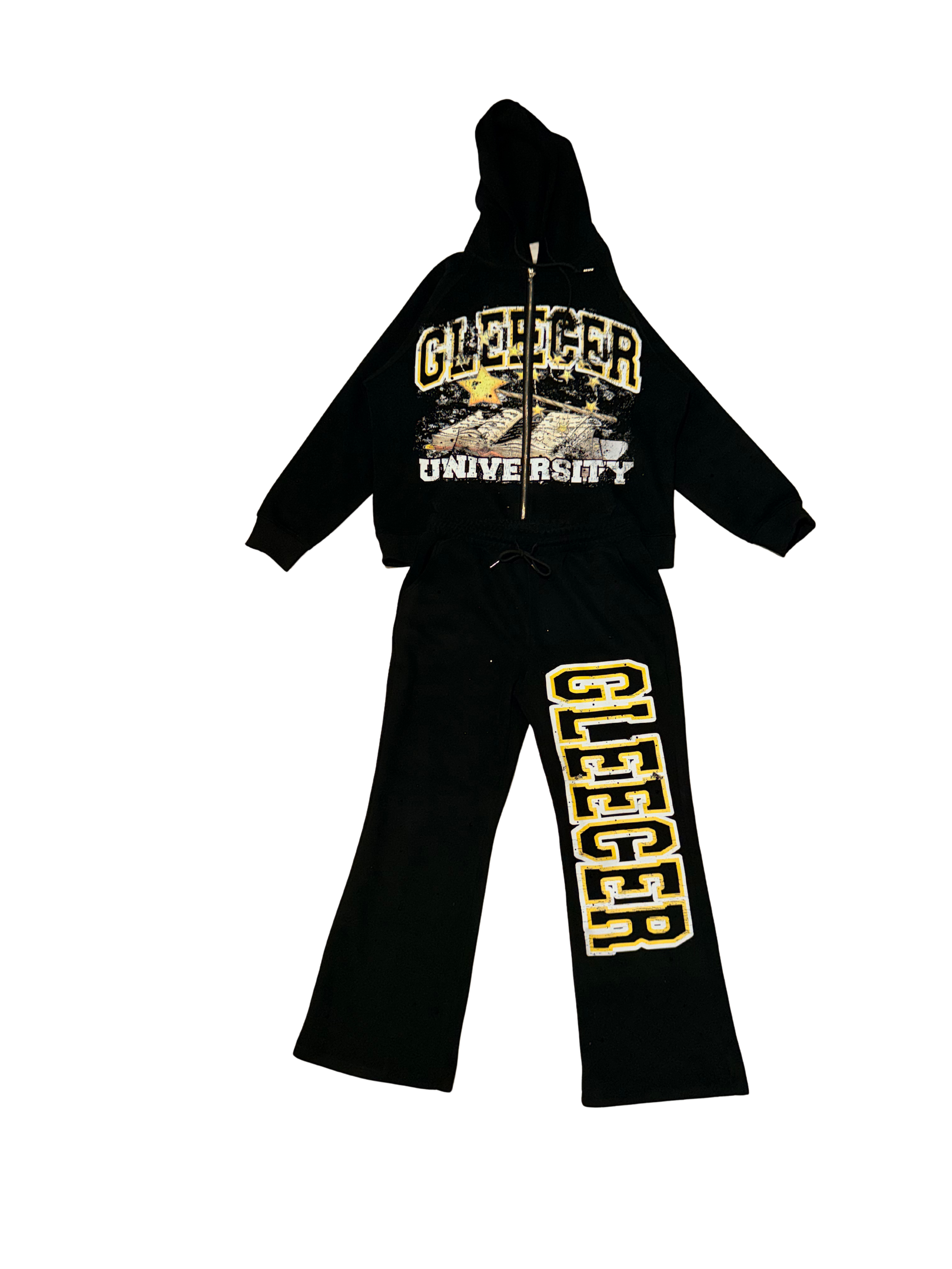 Black Gleecer University Rhinestone Sweatsuit Set