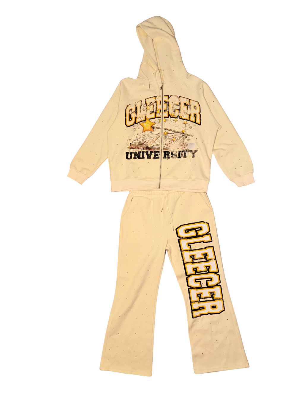 Cream Gleecer University Rhinestone Sweatsuit Set